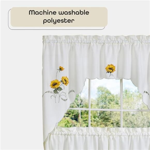 Embellished Tier and Swag Window Curtain Set - 58 Inch Width, 36 Inch Length - Picture 4 of 8